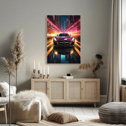 Sleek Sports Car Urban Escape Futuristic Sci-Fi Poster