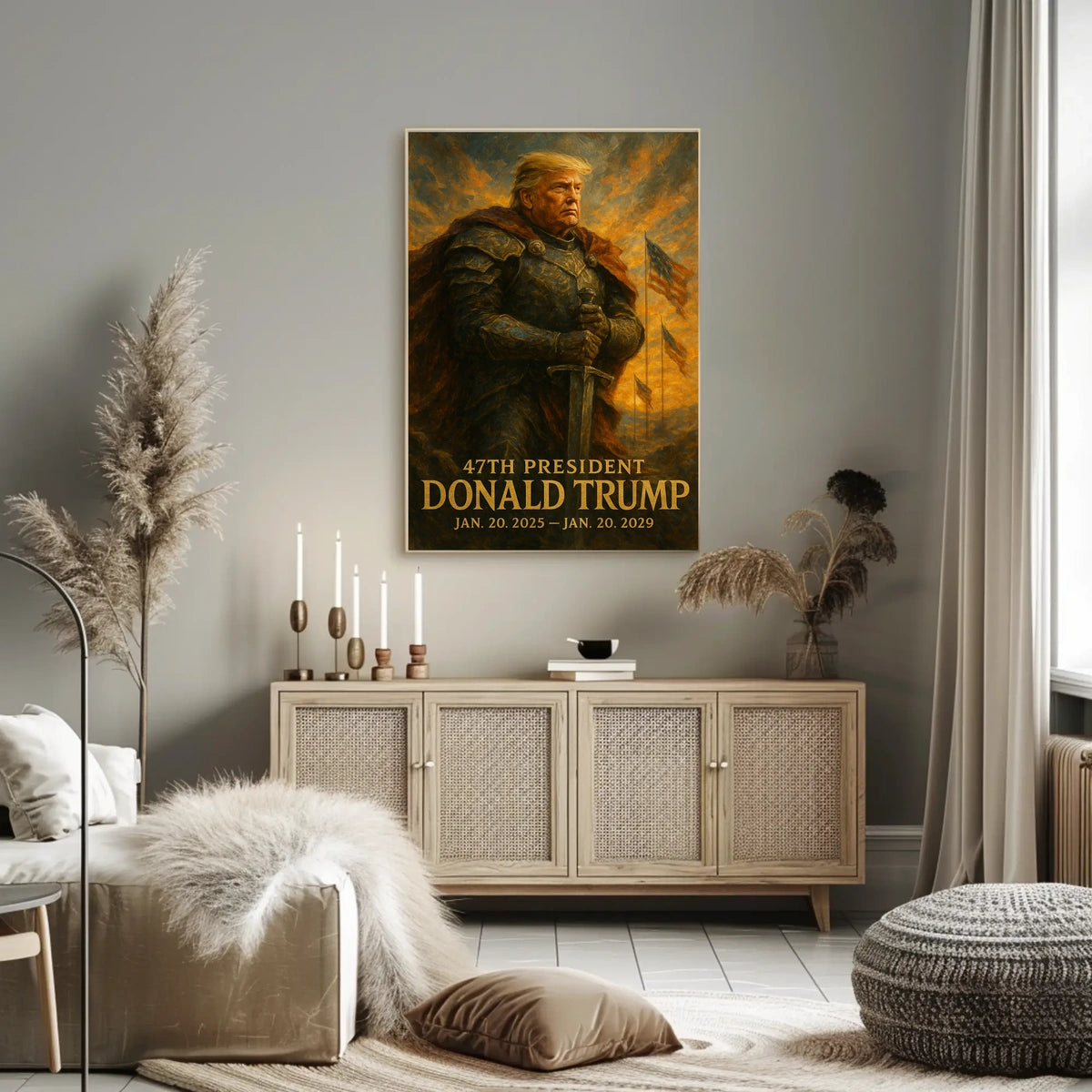 Donald Trump Resolute Defender Knight Armor Digital Painting Patriotic Leadership Poster