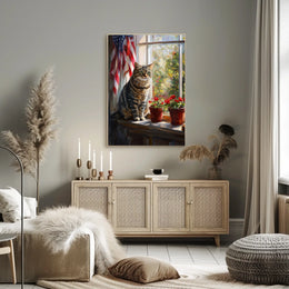 tabby cat sitting in a windowsill Poster