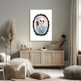 Humorous Skeleton Self-Image Cartoon Phone Heart Poster