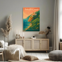 Amalfi Coast Scenic Italian Village Travel Poster