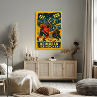 Whimsical Reindeer Ice Hockey Vintage Sports Poster