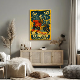 Whimsical Reindeer Ice Hockey Vintage Sports Poster
