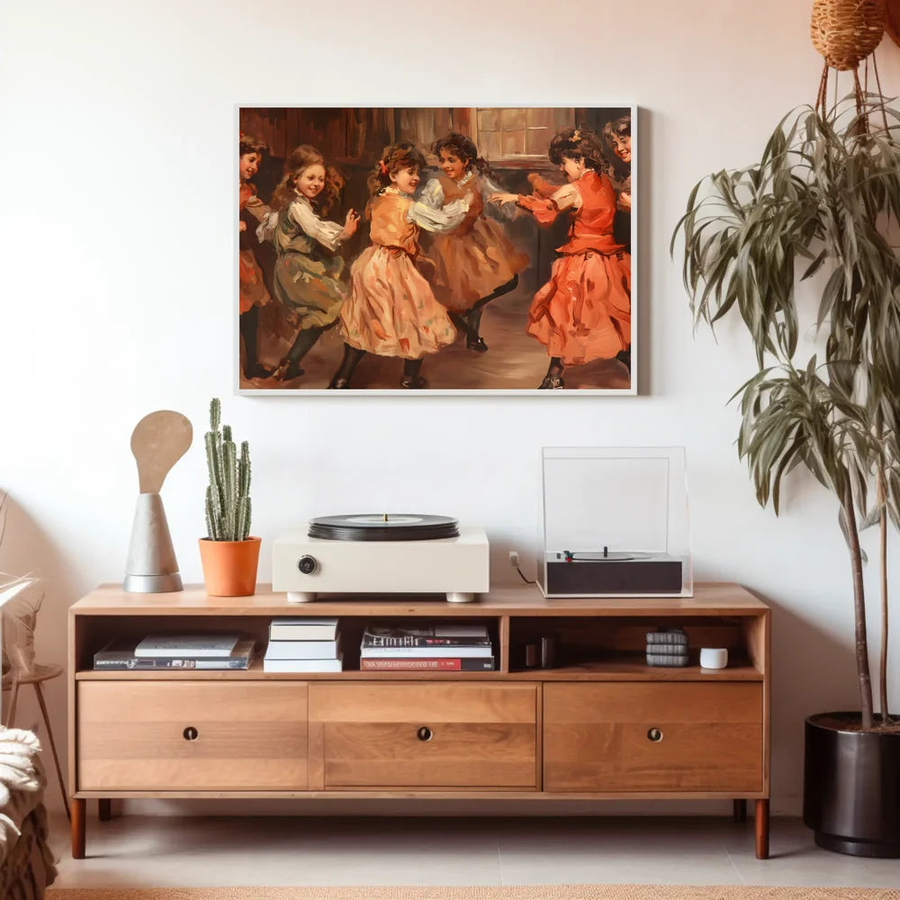 Joyful Vintage Dance Scene Impressionistic Art Poster