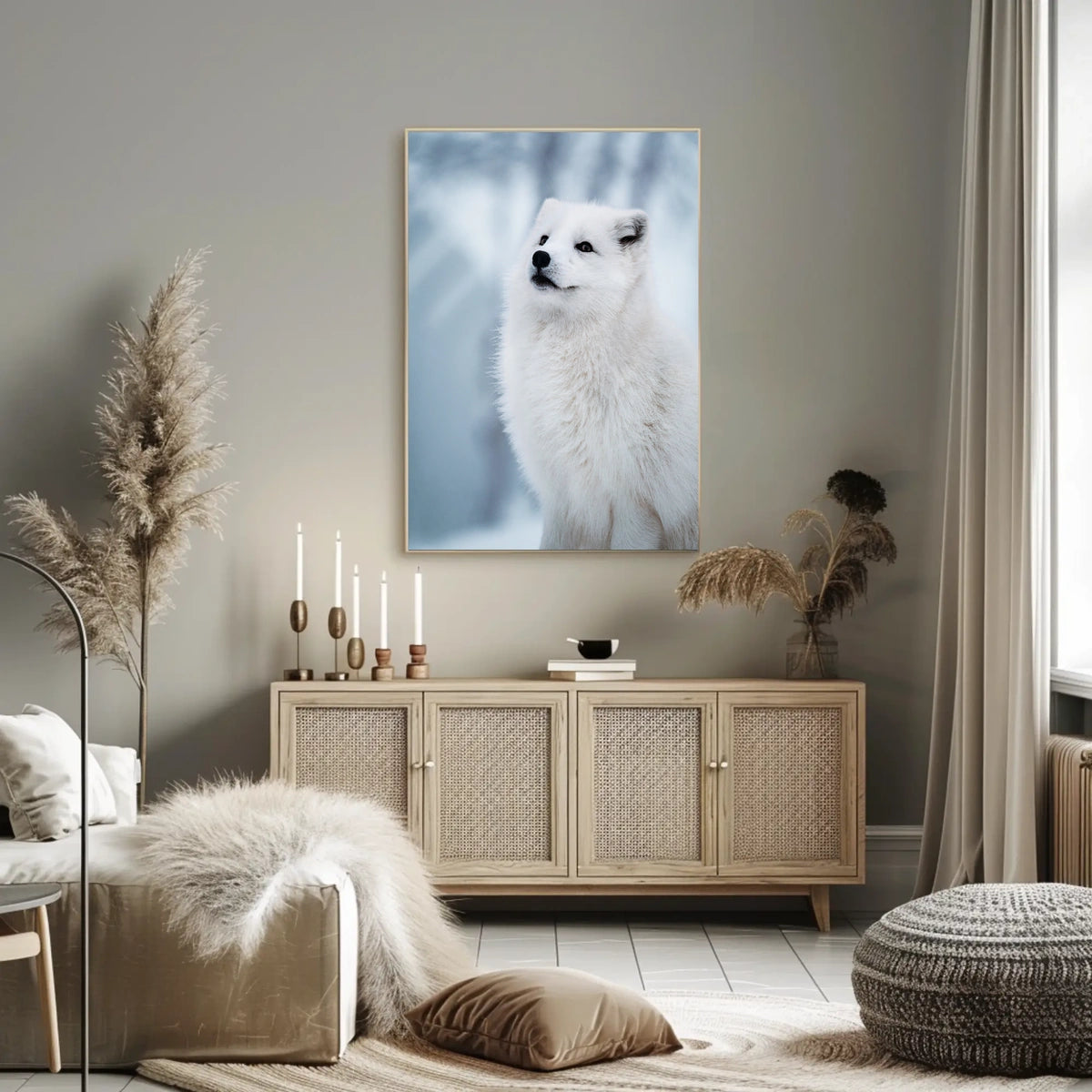 Arctic Fox in Serene Snowy Landscape Poster