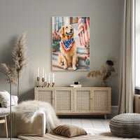 Golden Retriever On Front Porch Patriotic Bandana Poster
