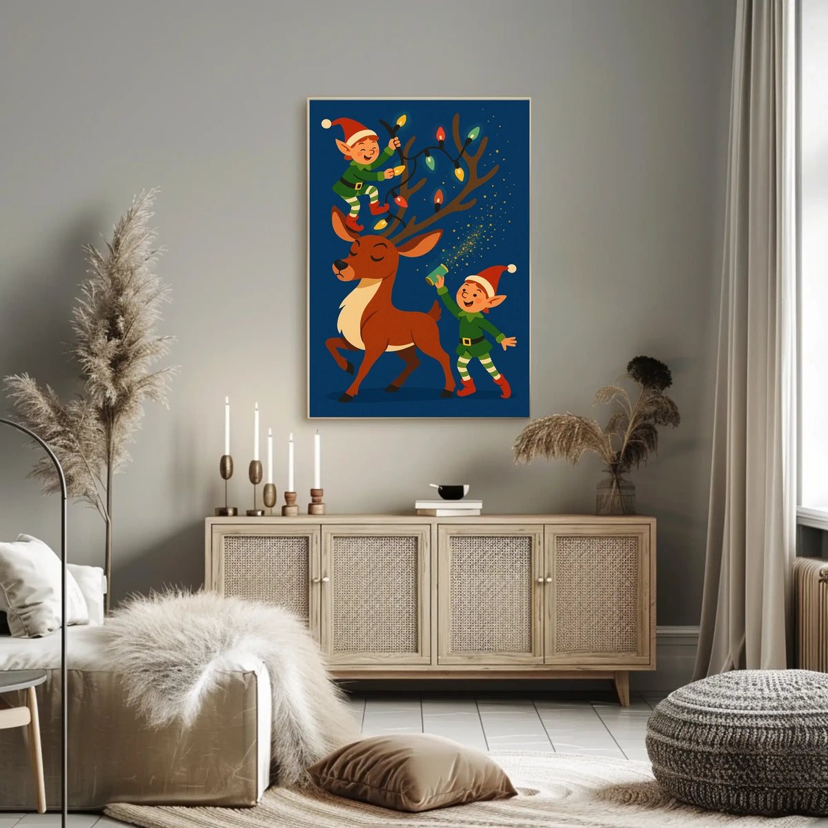 Holiday Cheer With Elves And Reindeer Poster