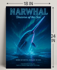 Narwhal Beneath Northern Lights Fantasy or Mythology Poster