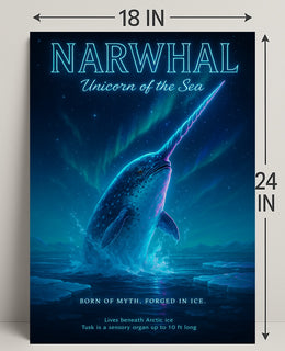 Narwhal Beneath Northern Lights Fantasy or Mythology Poster