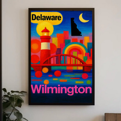 Wilmington Delaware Modern Rainbow Skyline Travel Poster
