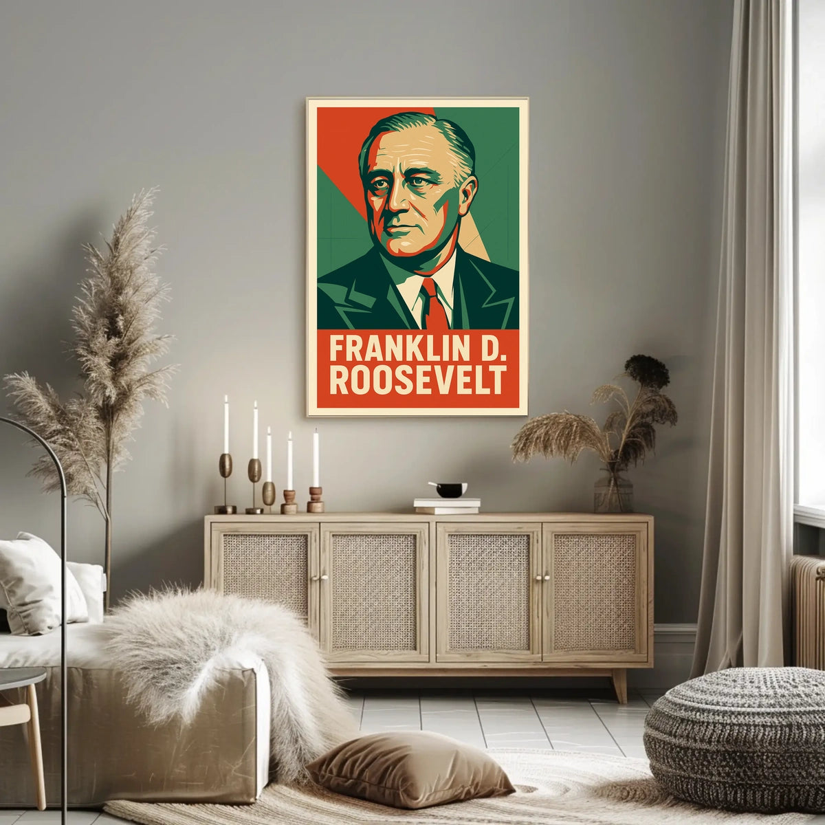 Franklin Roosevelt Portrait Art Deco Patriot Poster