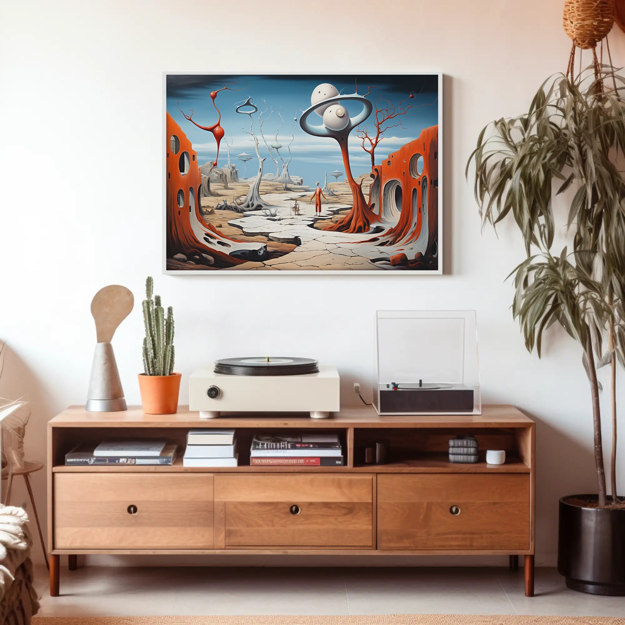 Surreal Alien Landscape with Humanoid Sci-Fi Poster