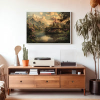 Tranquil Thai Pagoda at Sunset Landscape Poster