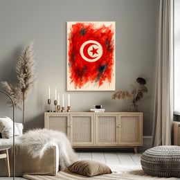 Radiant Abstract Tunisian Flag Interpretation Evoking Wanderlust Home Decor Art Poster
