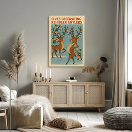 Elves Decorating Reindeer Antlers Poster