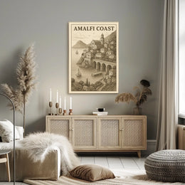 Amalfi Coast Illustration Poster Wall Art 18x24 Print