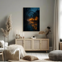 Eerie Nighttime Amusement Park Urban or Cityscape Poster PosterGoat