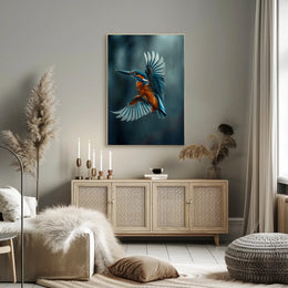 Kingfisher in Flight Photorealistic Animal Poster PosterGoat