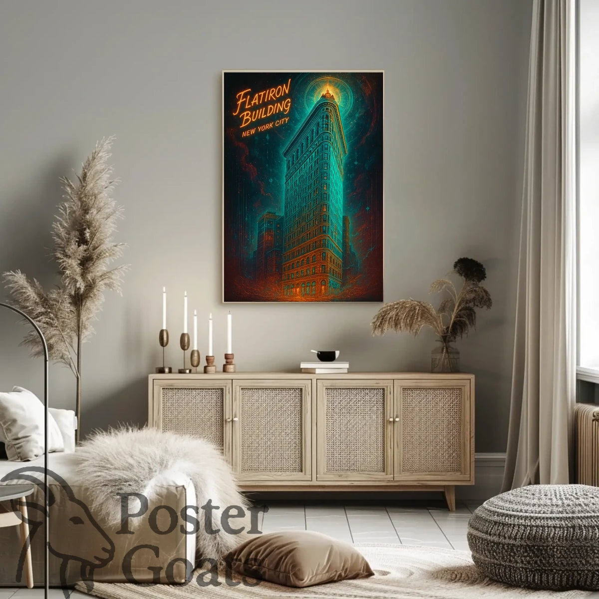 Flatiron Building New York: Surreal Neon Urban Cityscape Poster