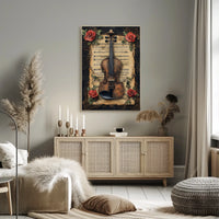 Vintage Violin & Roses Scene Elegant Artistic Poster