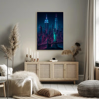 Vibrant Neon New York City Skyline Poster Modern Wall Art