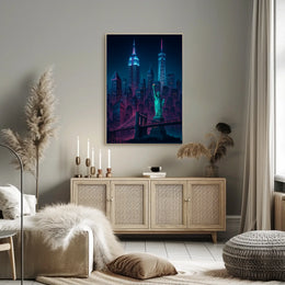 Vibrant Neon New York City Skyline Poster Modern Wall Art