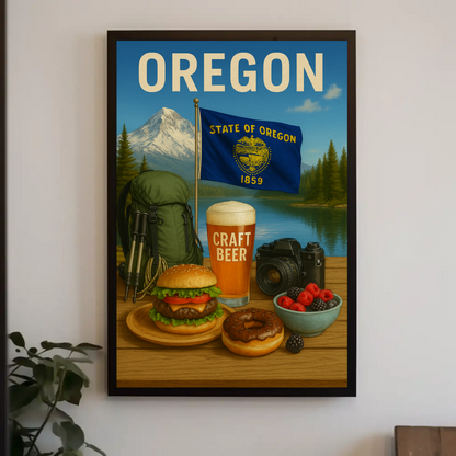 Oregon Craft Beer Forest Burger Mountain Travel Poster