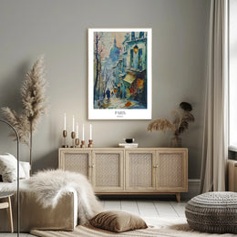 Picturesque Parisian Street Scene Watercolor Urban or Cityscape Poster PosterGoat