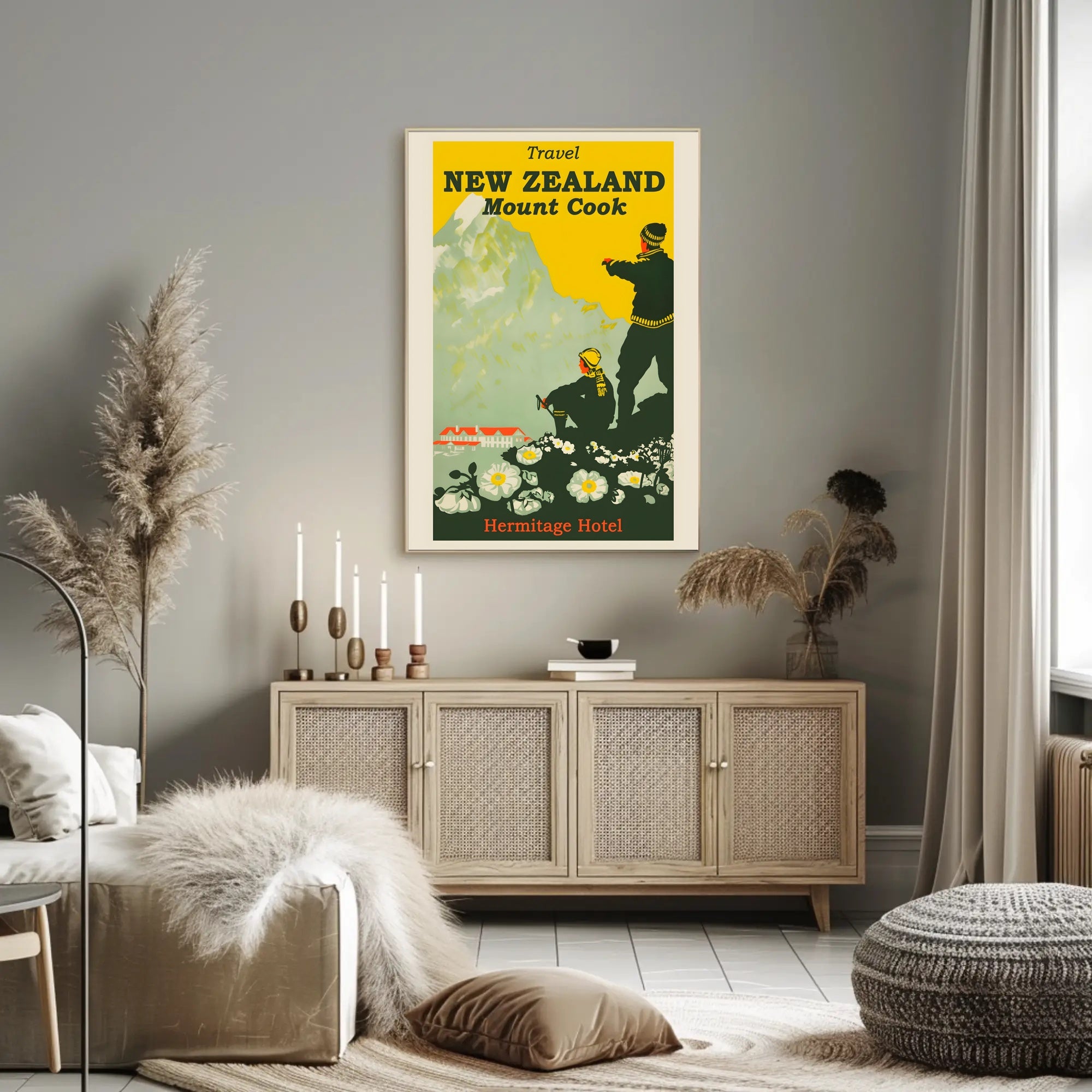 Mount Cook Travel Poster Vintage-Style Landscape