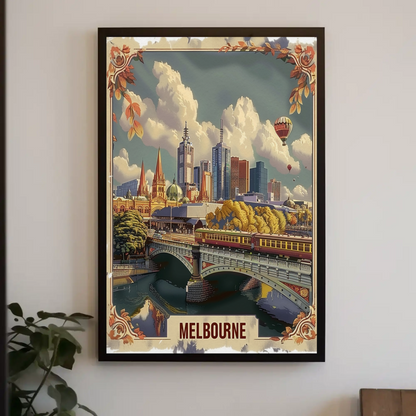 Melbourne Cityscape River Bridge Travel Poster