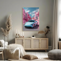Futuristic Drive in a Surreal Landscape Poster PosterGoat