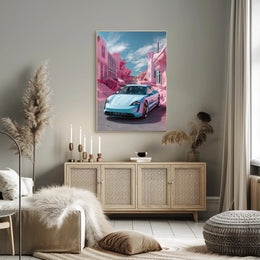 Futuristic Drive in a Surreal Landscape Poster PosterGoat
