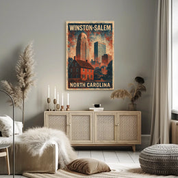 Winston Salem Cityscape Digital Painting Home Decor Poster