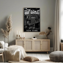 New York City Skyline Nighttime Poster Vintage Wall Art