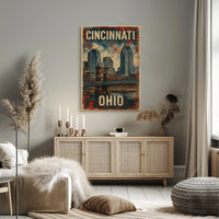 Cincinnati Skyline Vintage Urban Art Poster