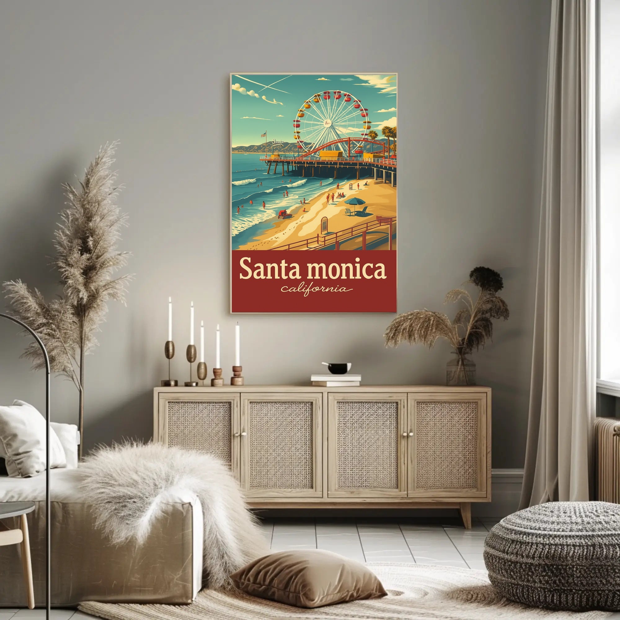 Santa Monica Pier Retro Travel Poster