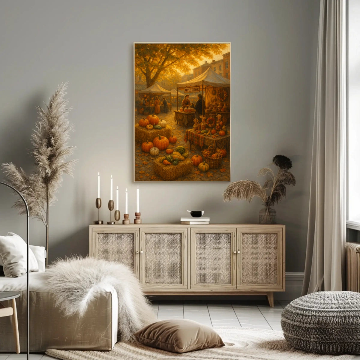 Autumn Market Scene Impressionism Vintage Cozy Poster