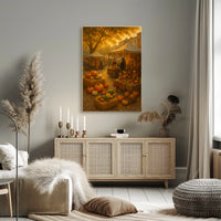 Autumn Market Scene Impressionism Vintage Cozy Poster
