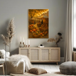 Autumn Market Scene Impressionism Vintage Cozy Poster