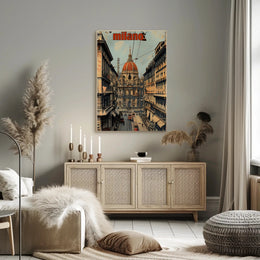 Milan Vintage Urban Scene Travel Poster