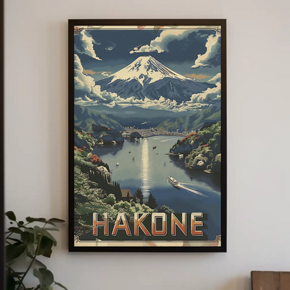 Hakone Japan Sailboat Lake Fuji Peaceful Scene Travel Poster