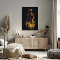 City Symphony Violin Skyline Art Deco Poster