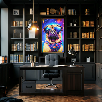 Space Pug Dog Neon Galaxy Glasses Cool Poster Art