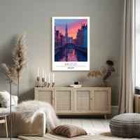 Scenic Bruges Canal Sunset Travel Poster