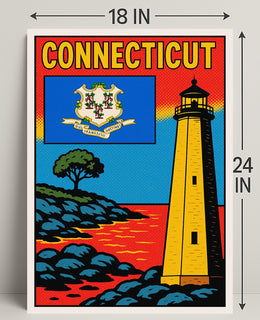 Connecticut Lighthouse and State Emblem Poster PosterGoat