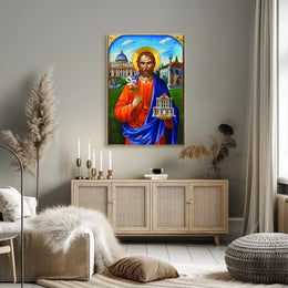Saint with Lily and Church Iconography Poster