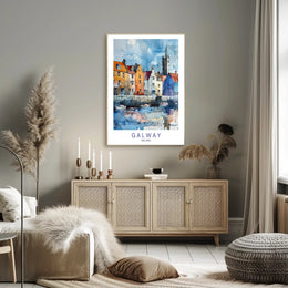 Charming Galway Waterfront Scene in Watercolor Travel Poster PosterGoat