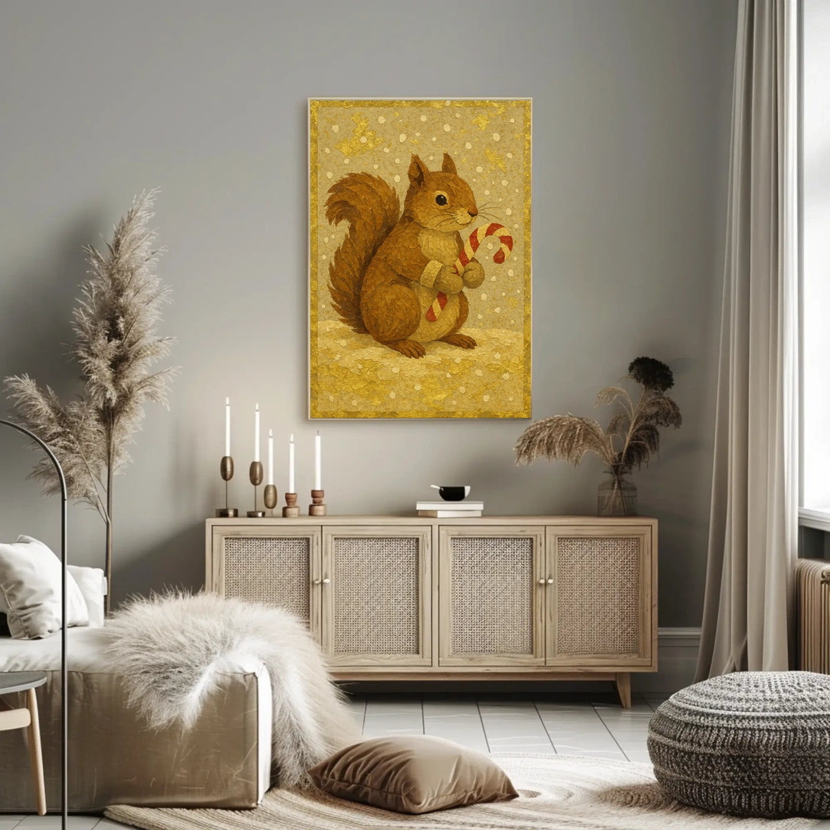 Festive Squirrel with Candy Cane Poster