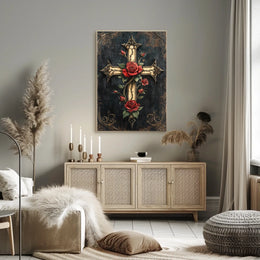 Ornate Cross with Roses Christian Spiritual Cultural Heritage Poster