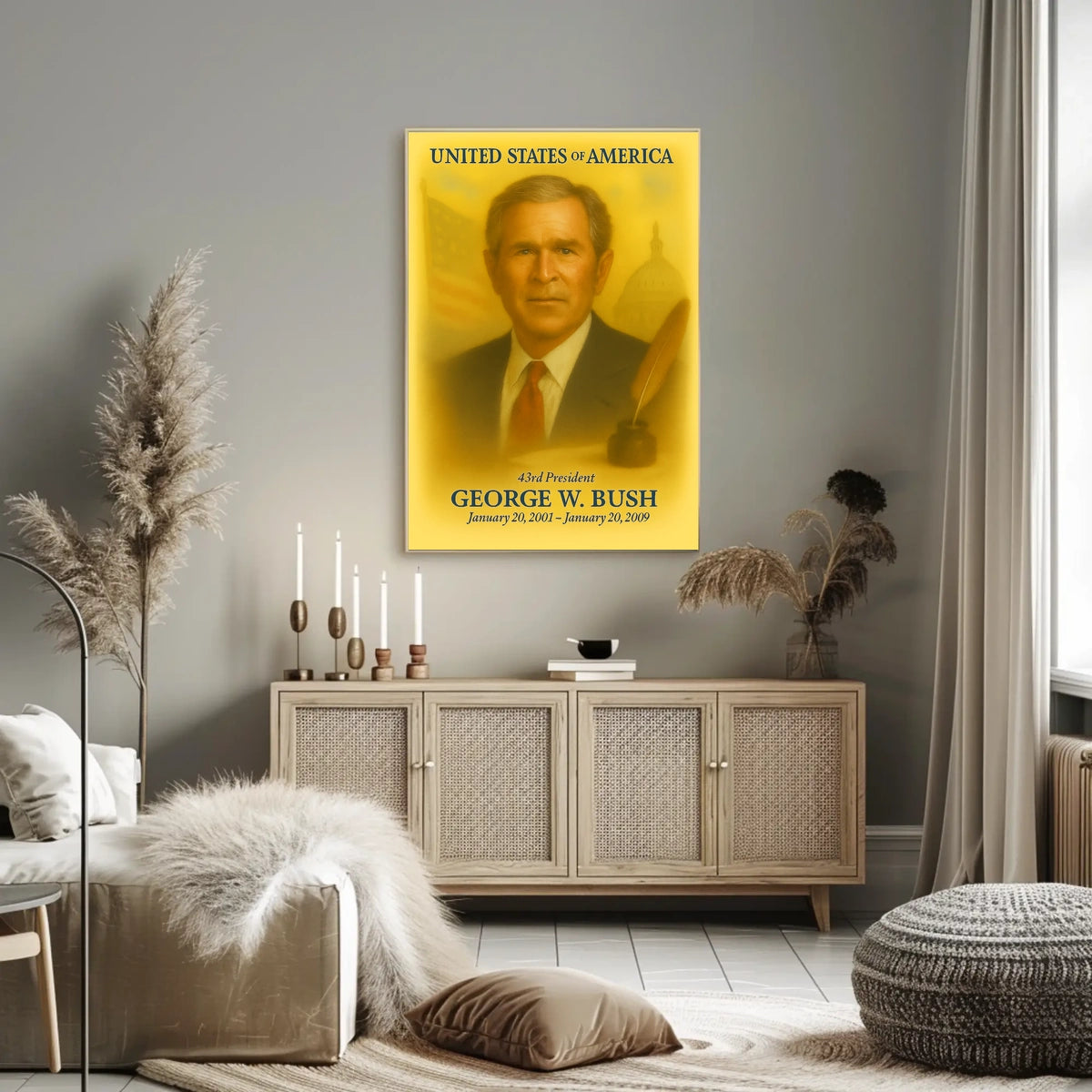 George W. Bush 43rd President of the United States Vintage Watercolor Poster